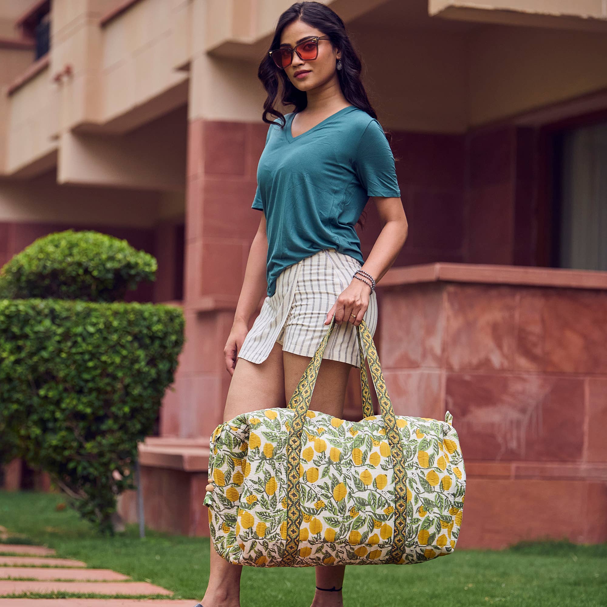 Lemon Grove Block Printed Large Duffle