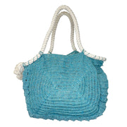 Amalfi Jute and Cotton Rope Bags - Blue with white rope