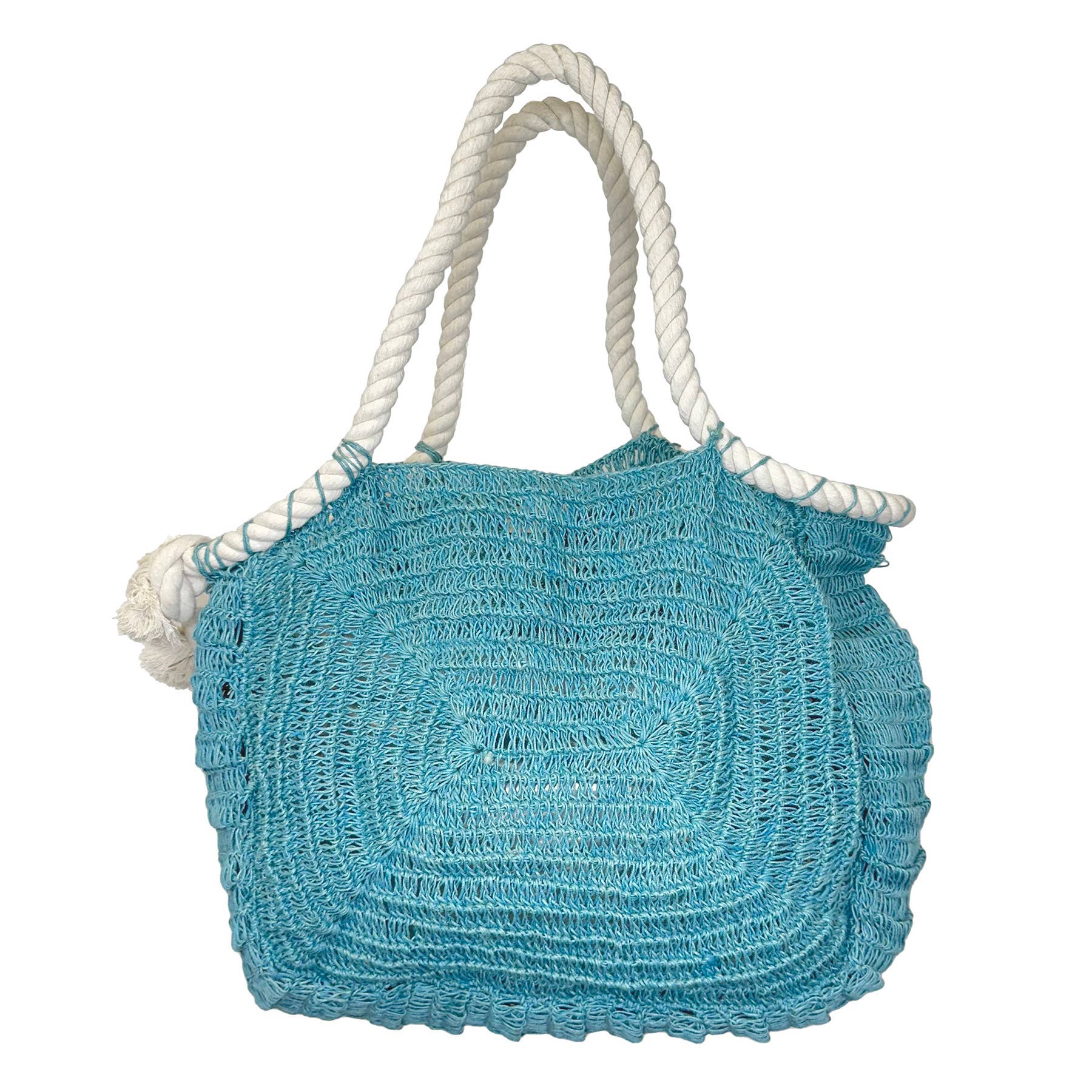 Amalfi Jute and Cotton Rope Bags - Blue with white rope