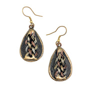 Brass Patina Earrings - Dark Blue with Metal Braid