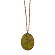 Copper Patina Necklace - Green Ornate Shapes Oval Pendant