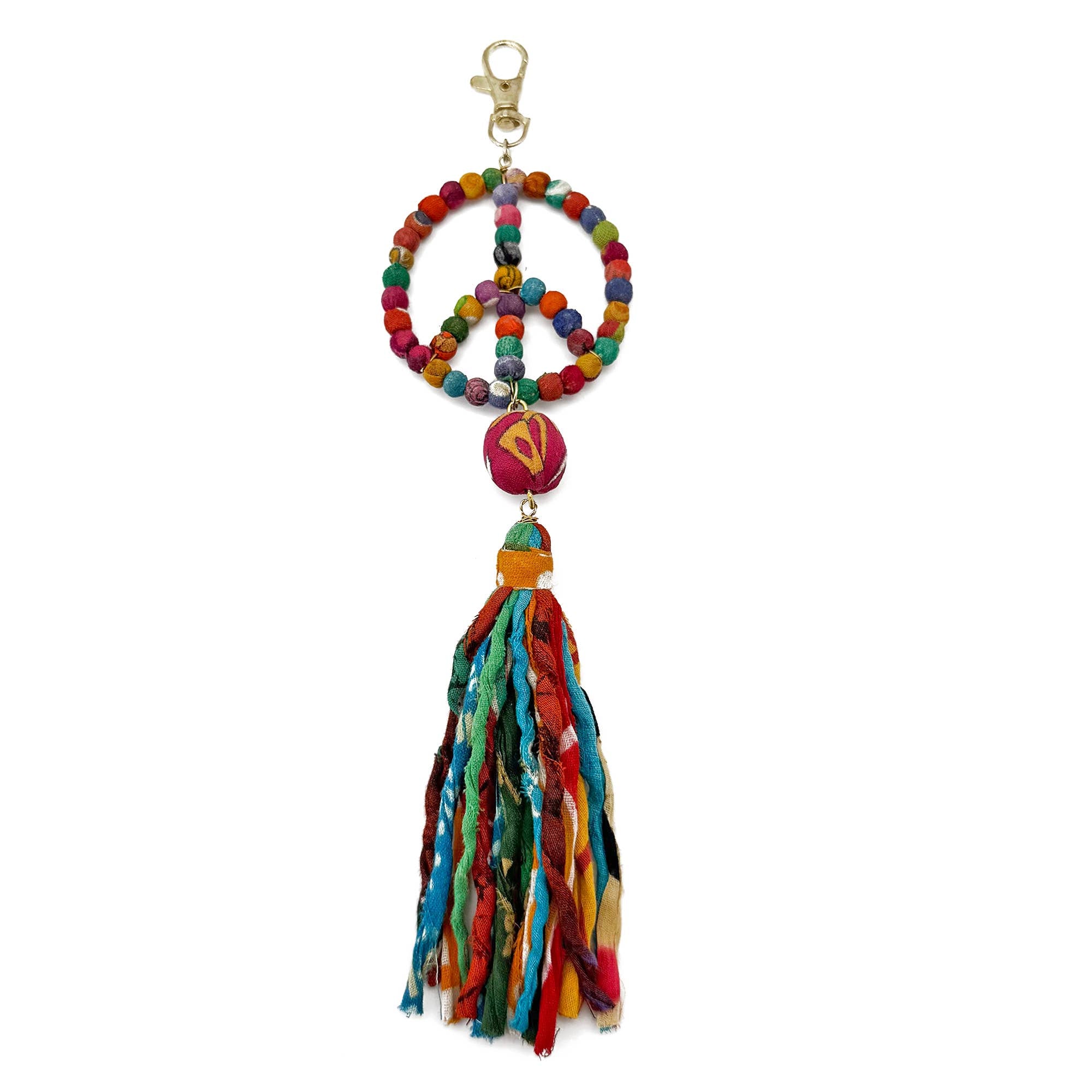 Aasha Bag Charm - Peace Sign & Tassel