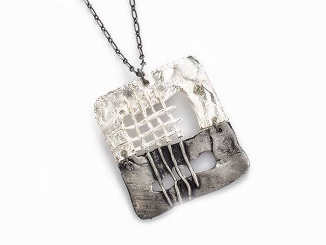 Pewter Necklace - Abstract Square Design