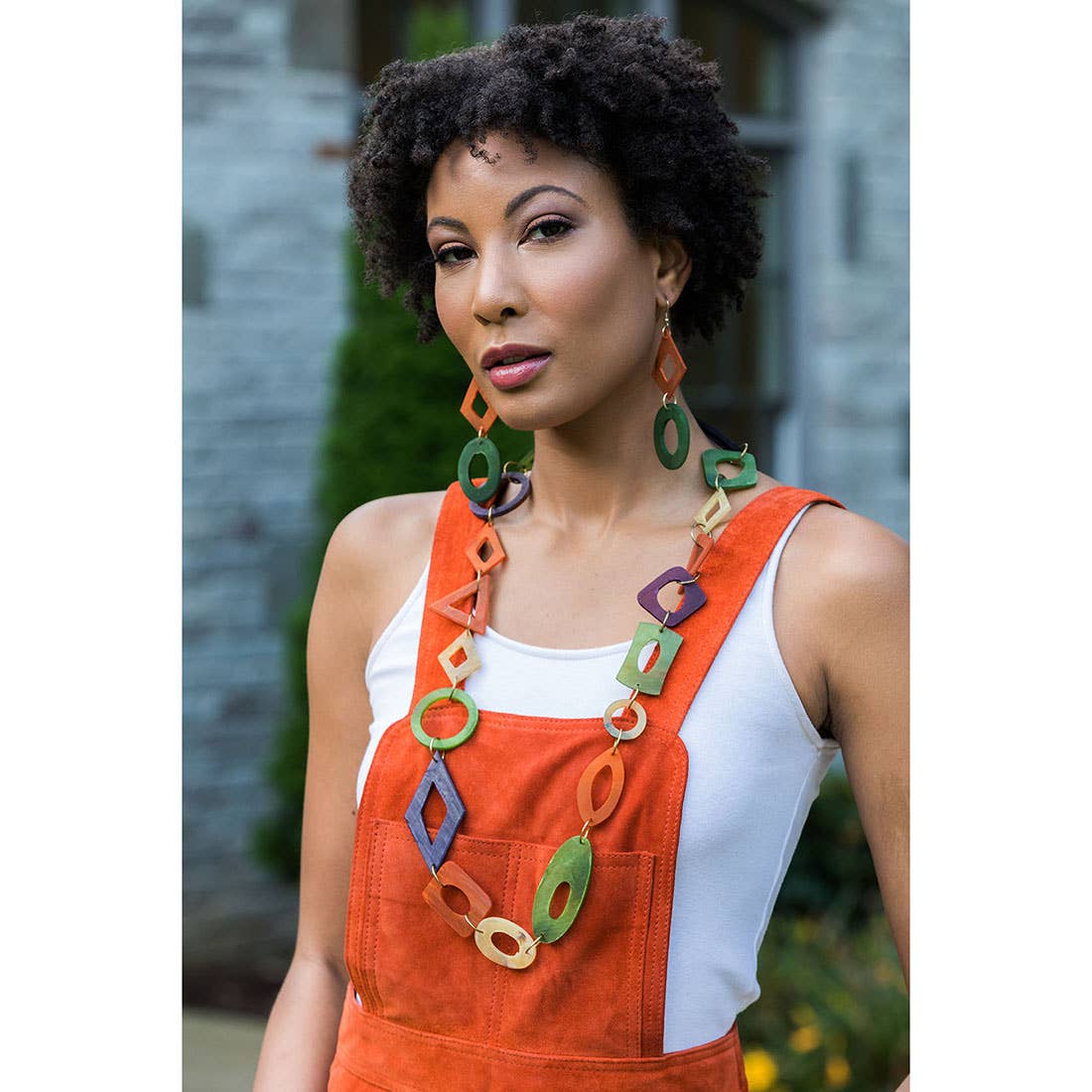 Omala Necklace - Variety of Beads in Orange/Green/Purple