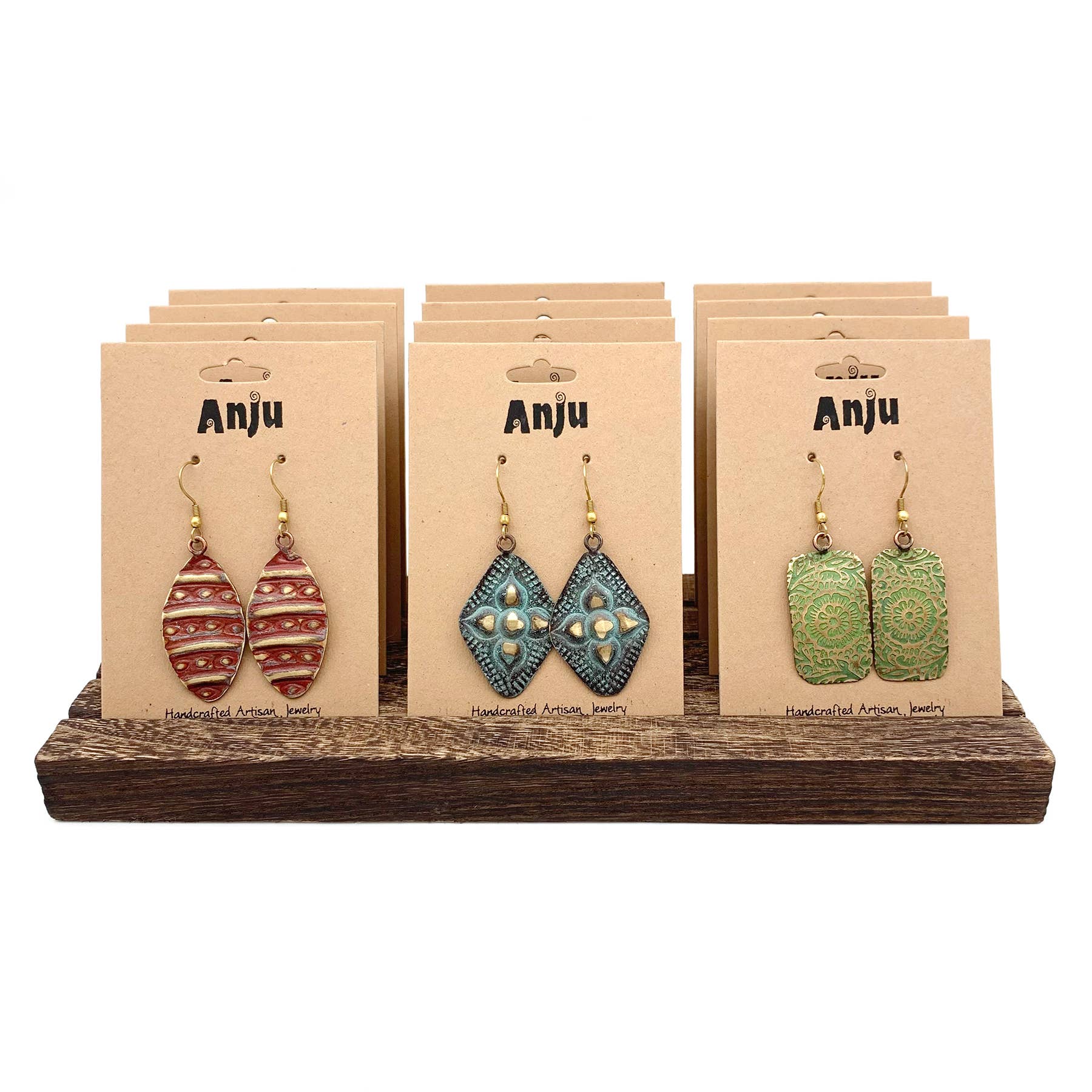 Brass Patina Earrings Prepack - 12 Pairs and Display