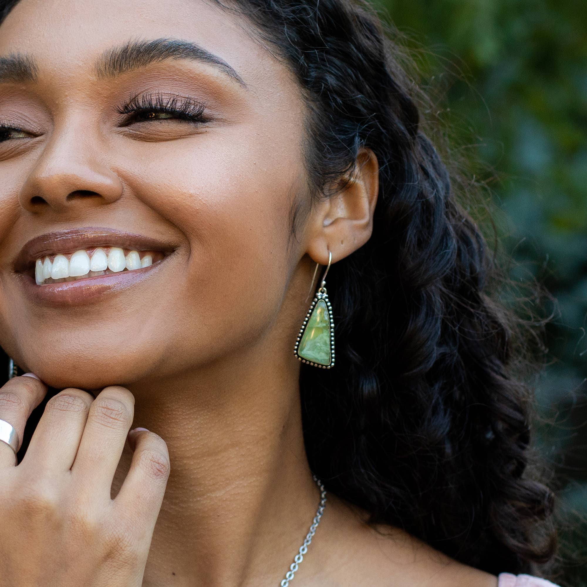 Handcrafted Kashi Semiprecious Stone Earrings - Prehnite