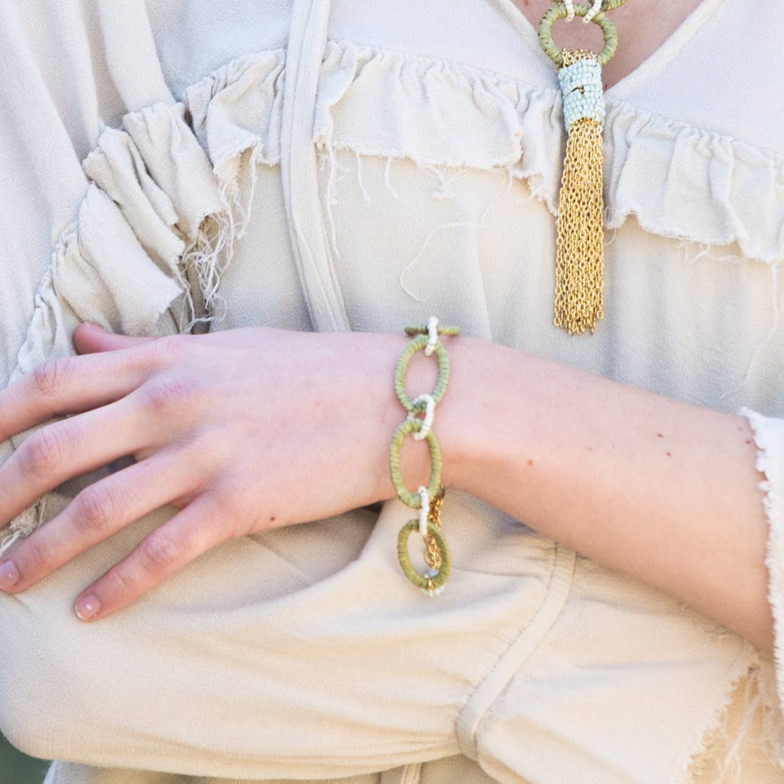 Sachi Calming Sage Collection Bracelet - Green Wrapped Links