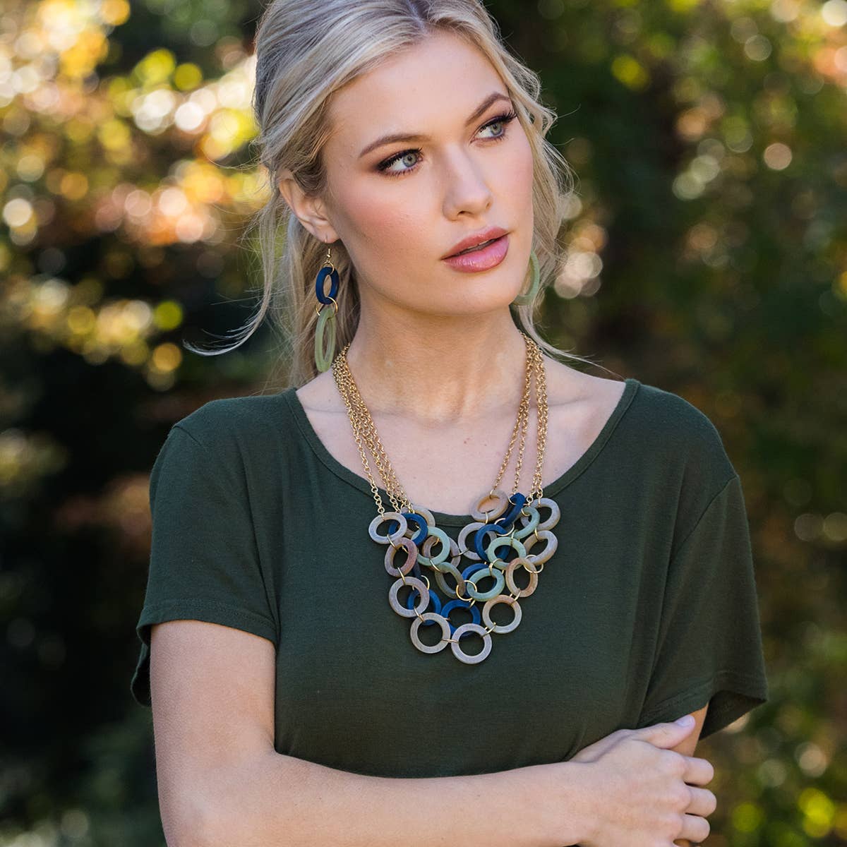 Omala Misty Greens Collection - Layered Rings Necklace