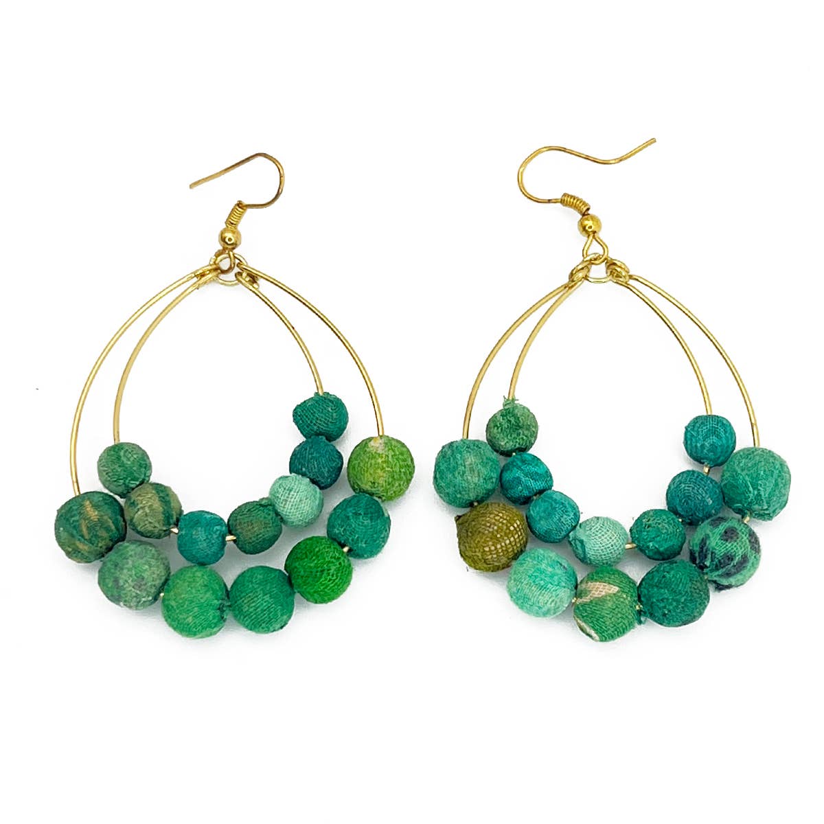 Aasha Seagrass Teardrop Kantha Boho Handcrafted Earrings