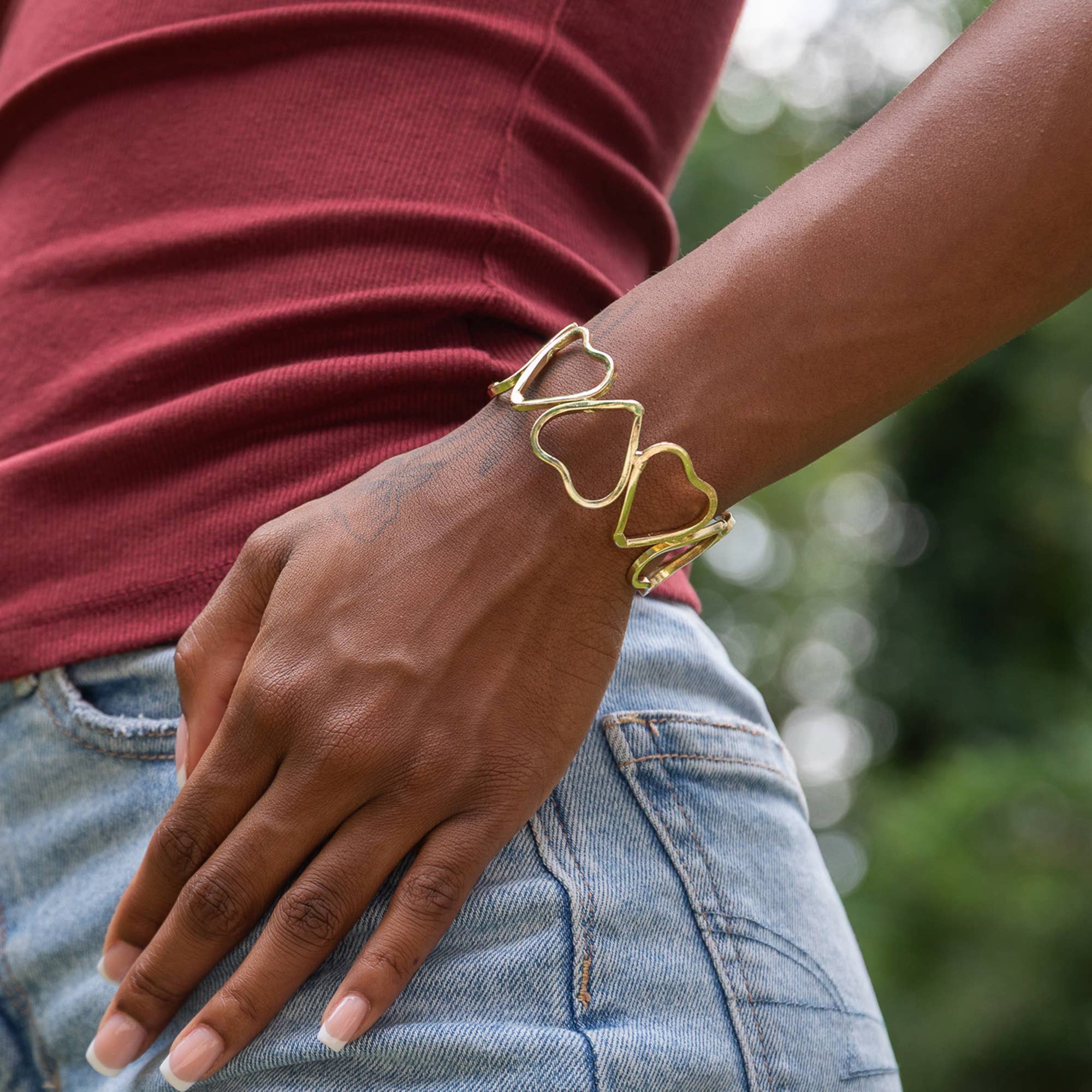 Handcrafted Gold Wire Heart Cuff Bracelet