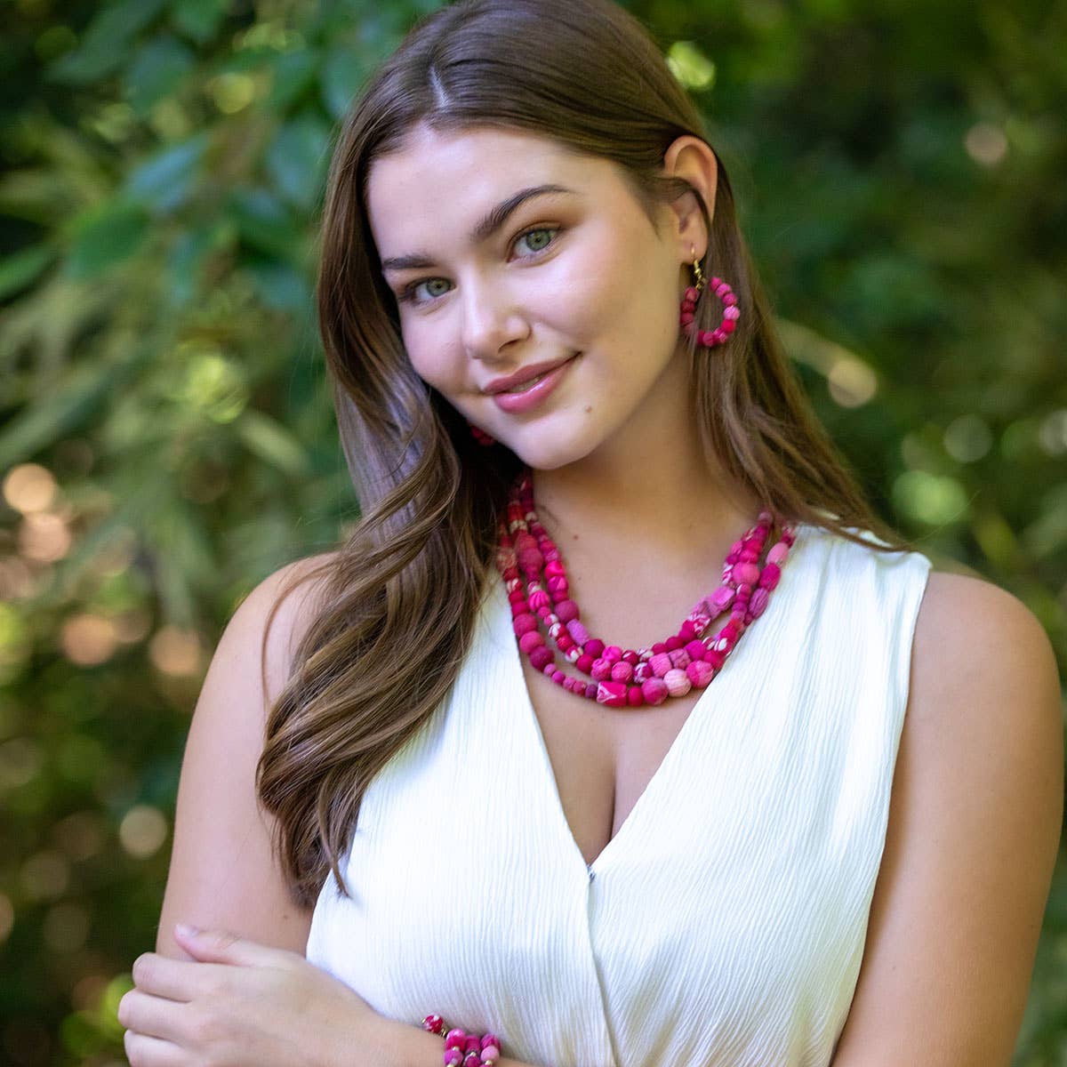 Aasha Trinity Blush Kantha beaded Layered Necklace