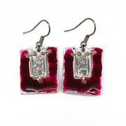 Pewter Earrings with Color Enamel - Raspberry/Grey