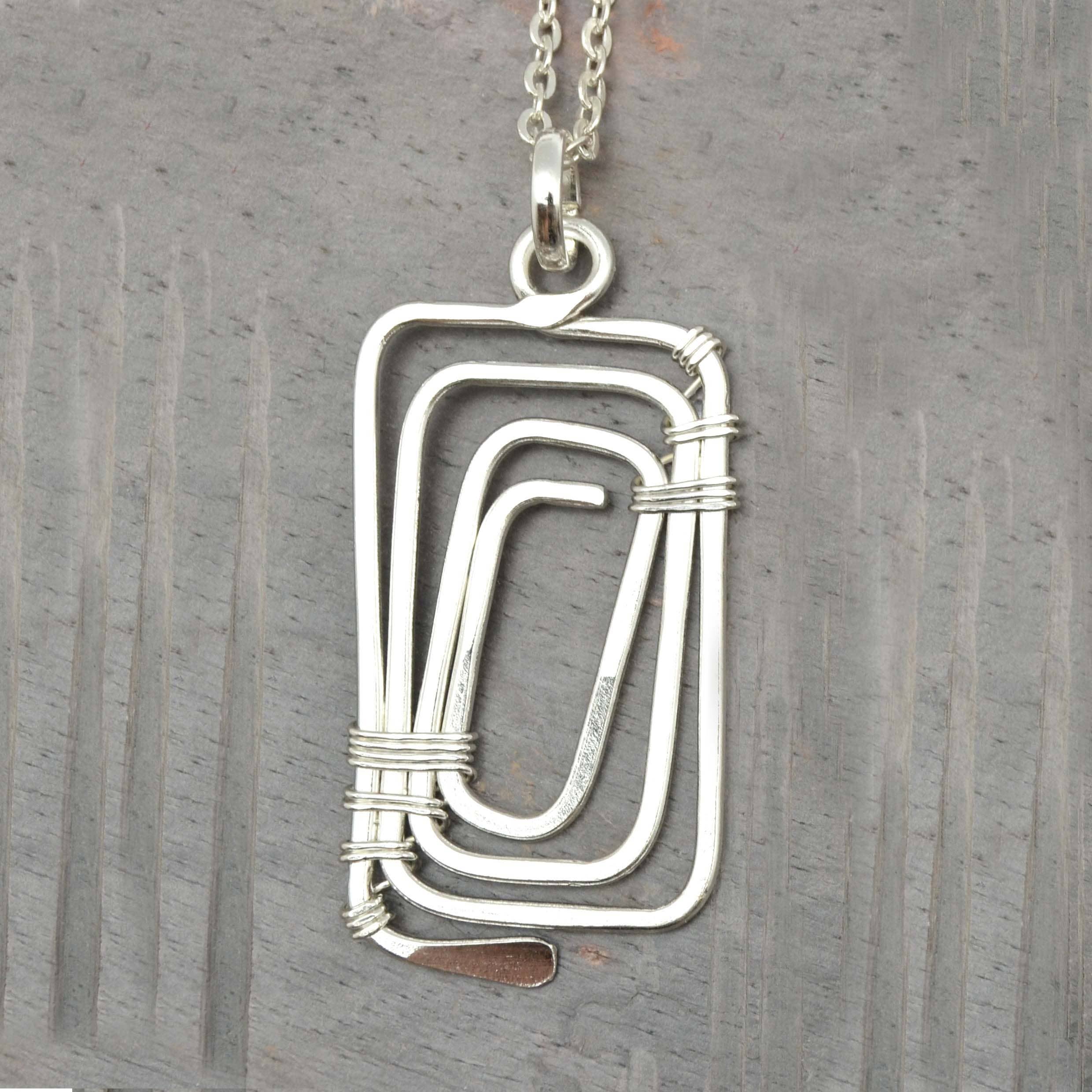 Silver Plated Pendant Necklace - Angled Rectangle