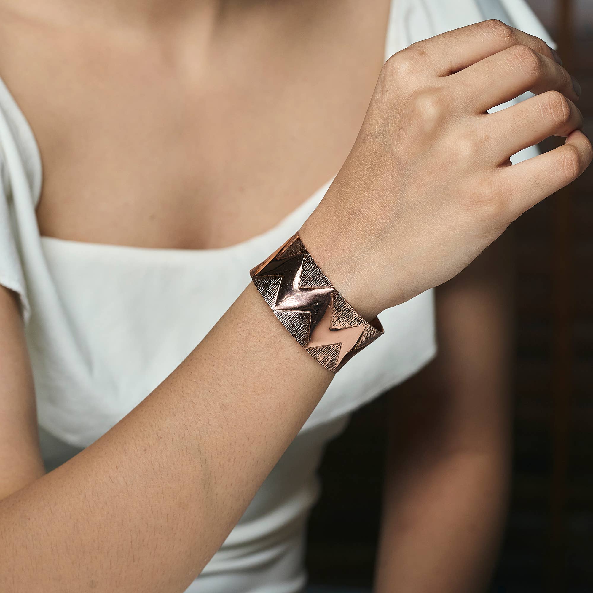 Handcrafted Zigzag Texture Copper Cuff