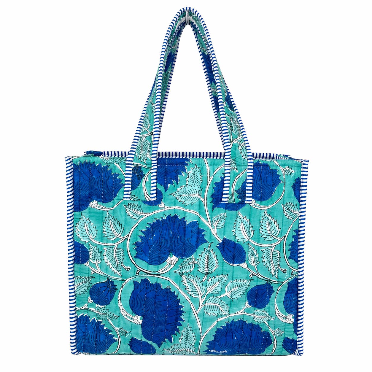 Turquoise Bloom Block-Printed Quilted Mini Tote