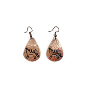 Howling Wolf and Trees Copper Engraved Earrings