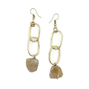 Gold-Plated Long Earrings With Golden Rutile Stones