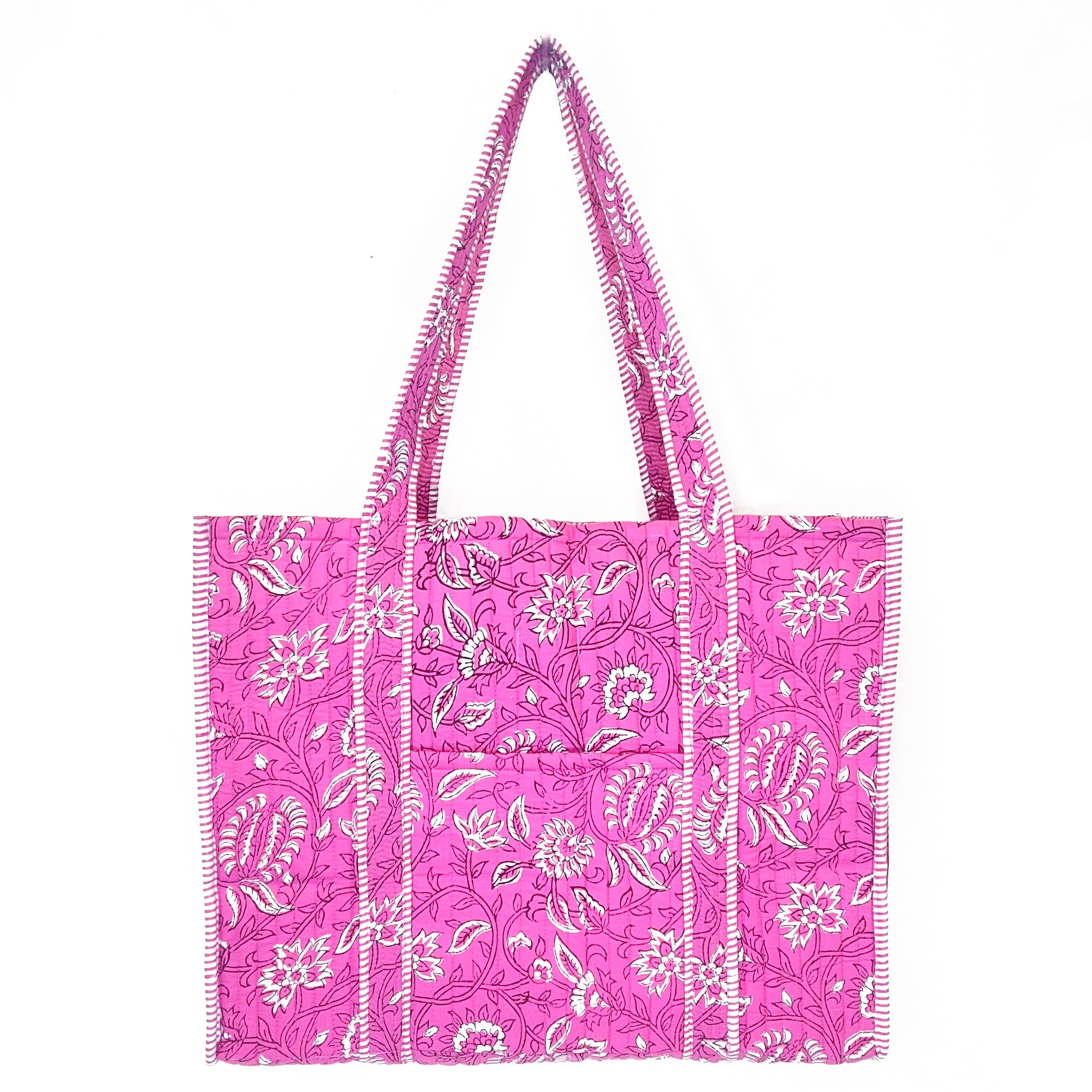Hand Creafted Paisley Pink Quilted Block-Printed Tote