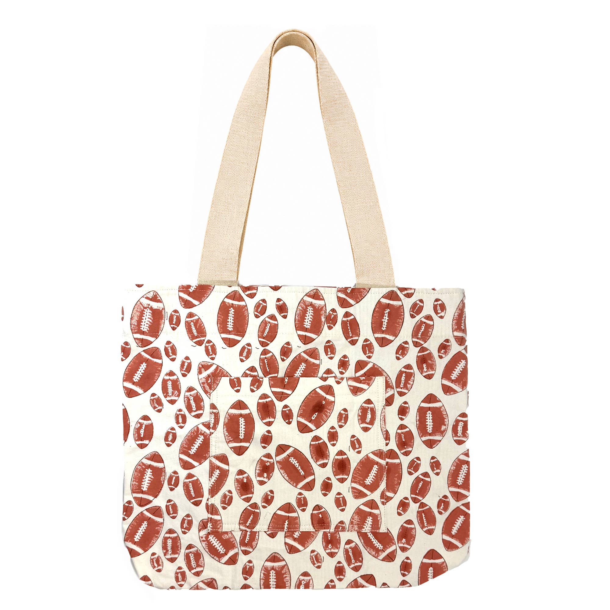 HandCrafted Block Printed Canvas Pocket Tote Football Season