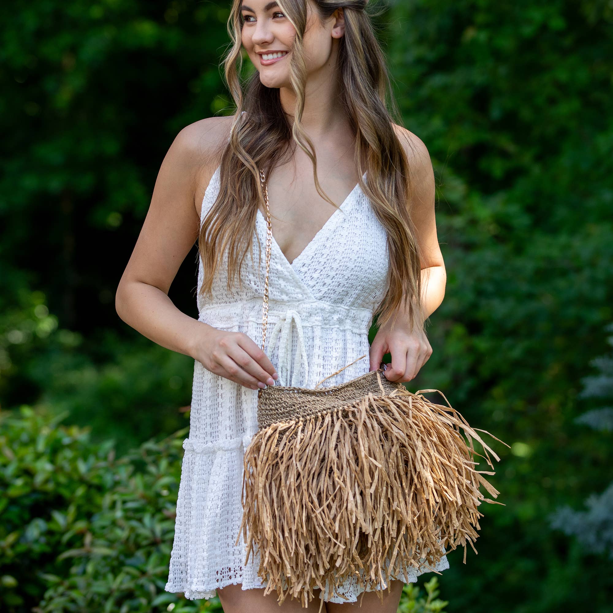 Luau Cross Body Bag - Natural Raffia Fringe Bag