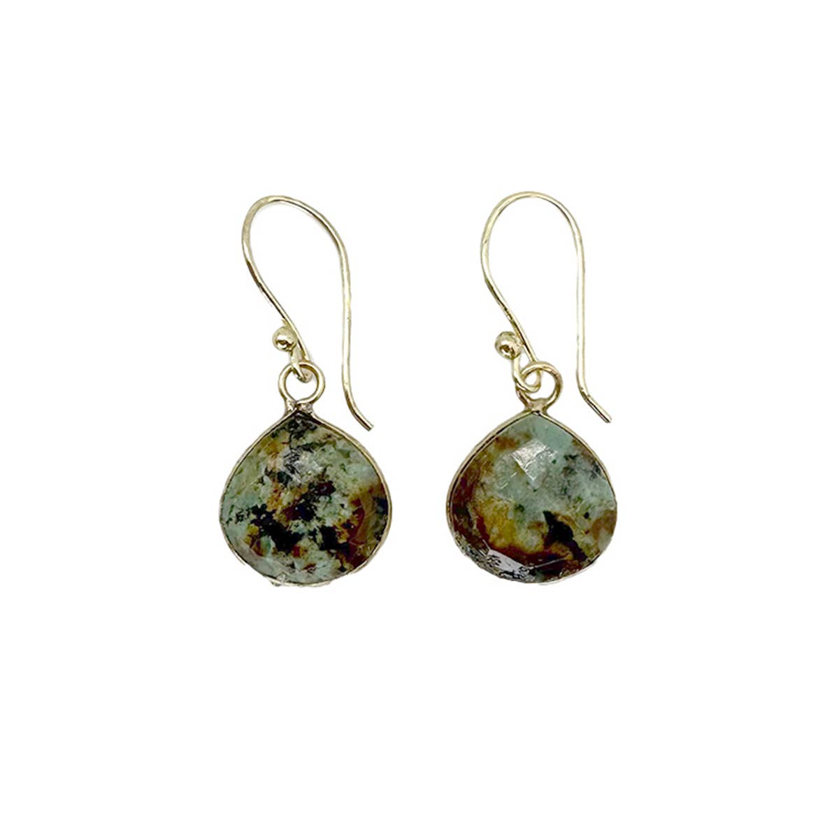 Gold Plated Earrings with Semi-Precious Stone - Turquoise