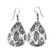 Modern Leaf Silver Engraved Earrings