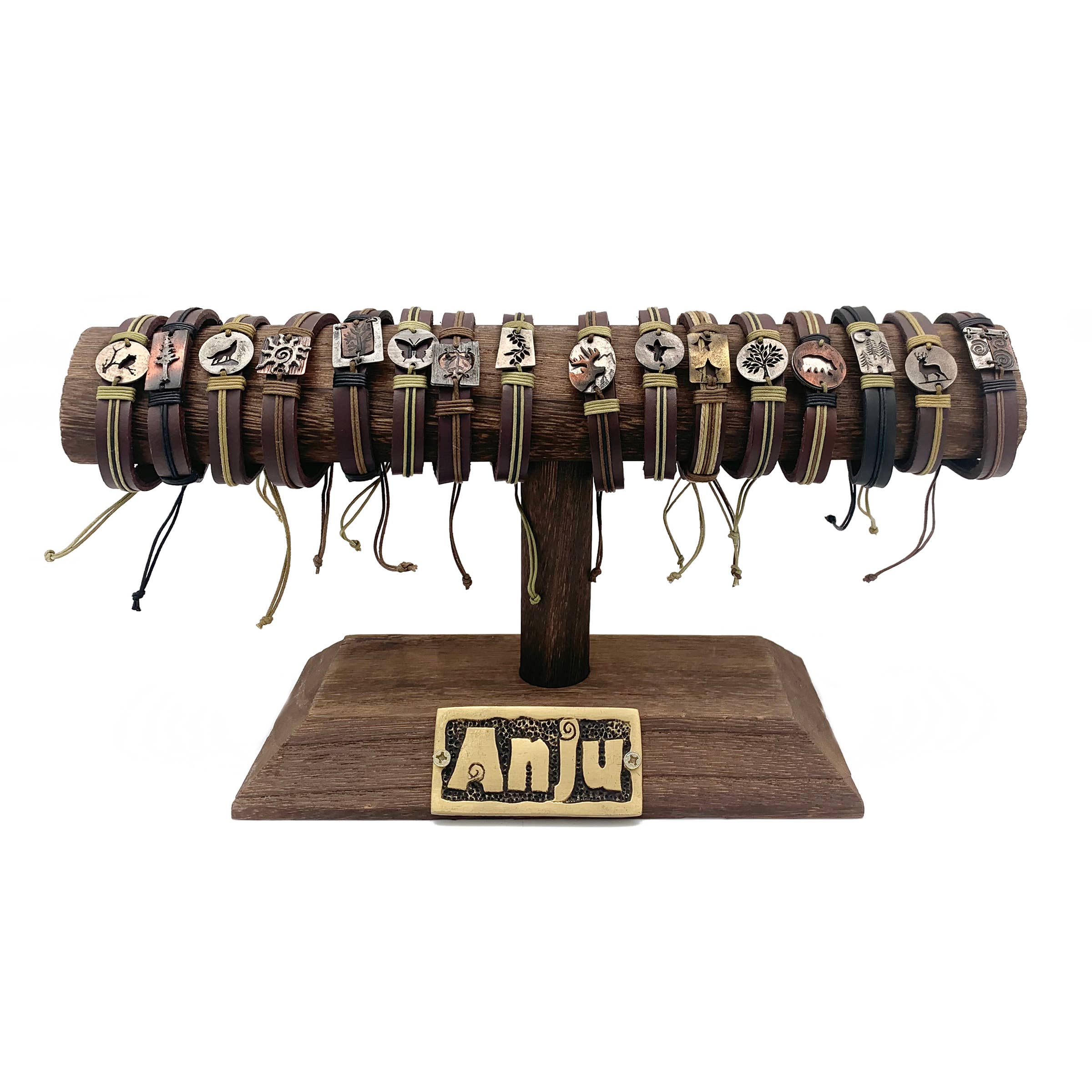 Pewter Adjustable Leather Bracelet Prepack - 16 and Display