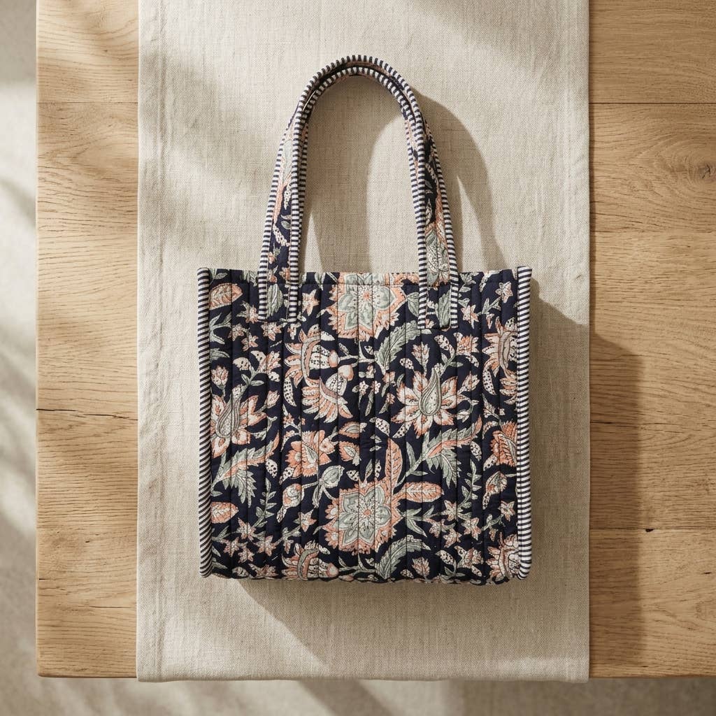 Midnight Desert Block-Printed Quilted Mini Tote