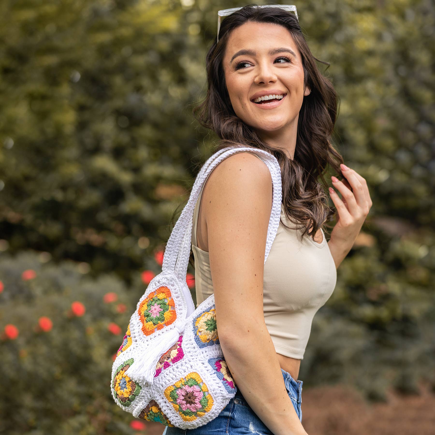 Laya Cotton Crochet Shoulder Bags- White