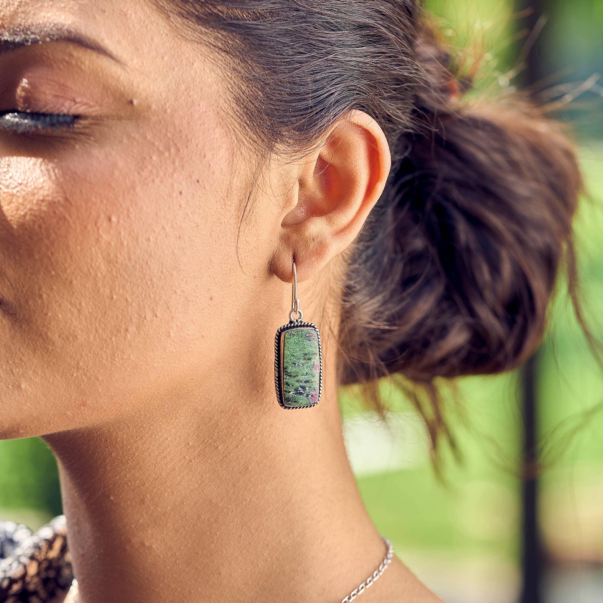 Handicrafted Semiprecious Stone Earrings -Ruby Fuchsite