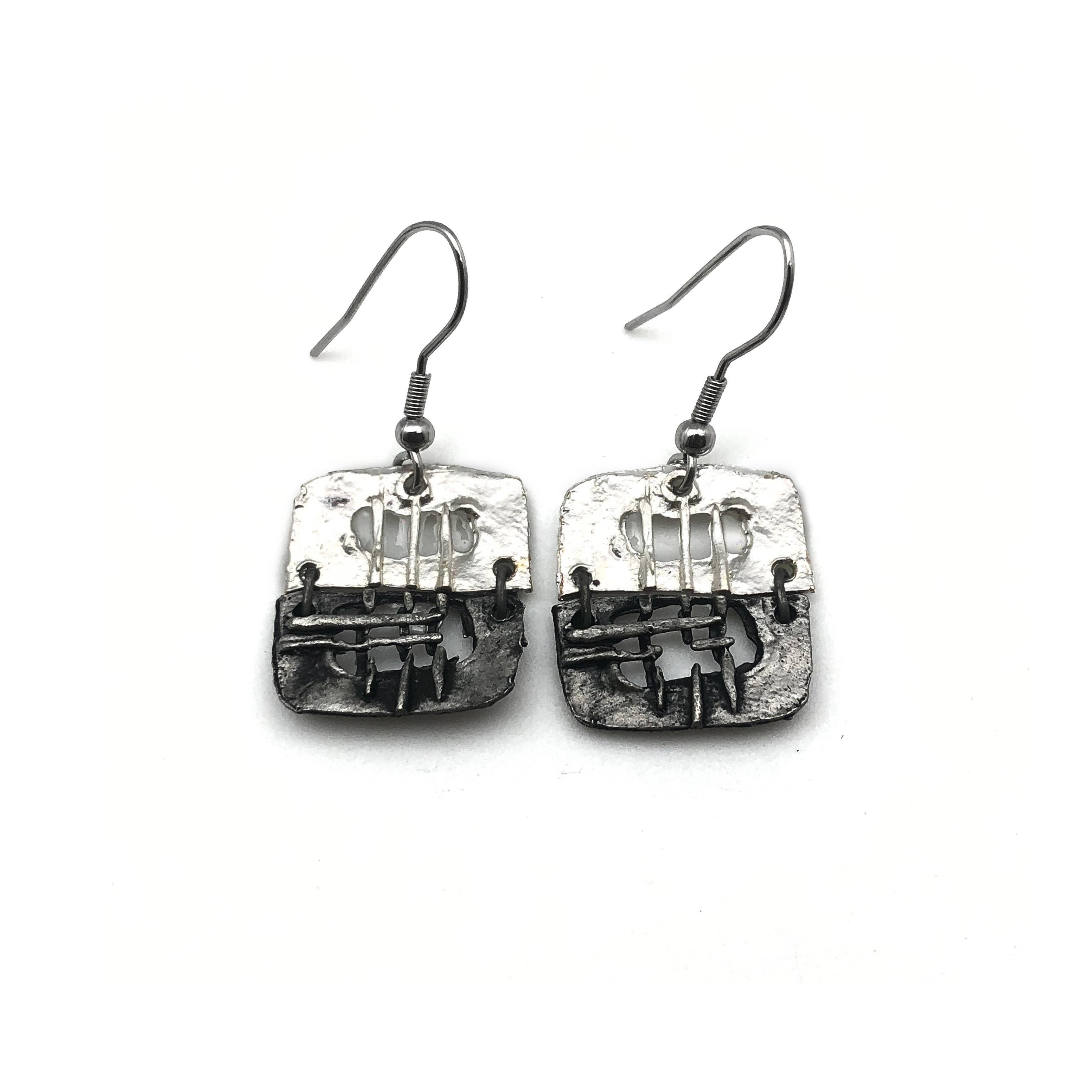 Pewter Earrings - Hatched Square