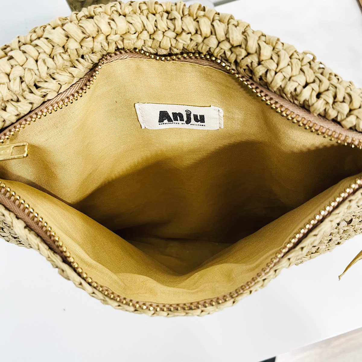 Rhea Bag - Raffia Fringe Envelope Crossbody Bag - Natural