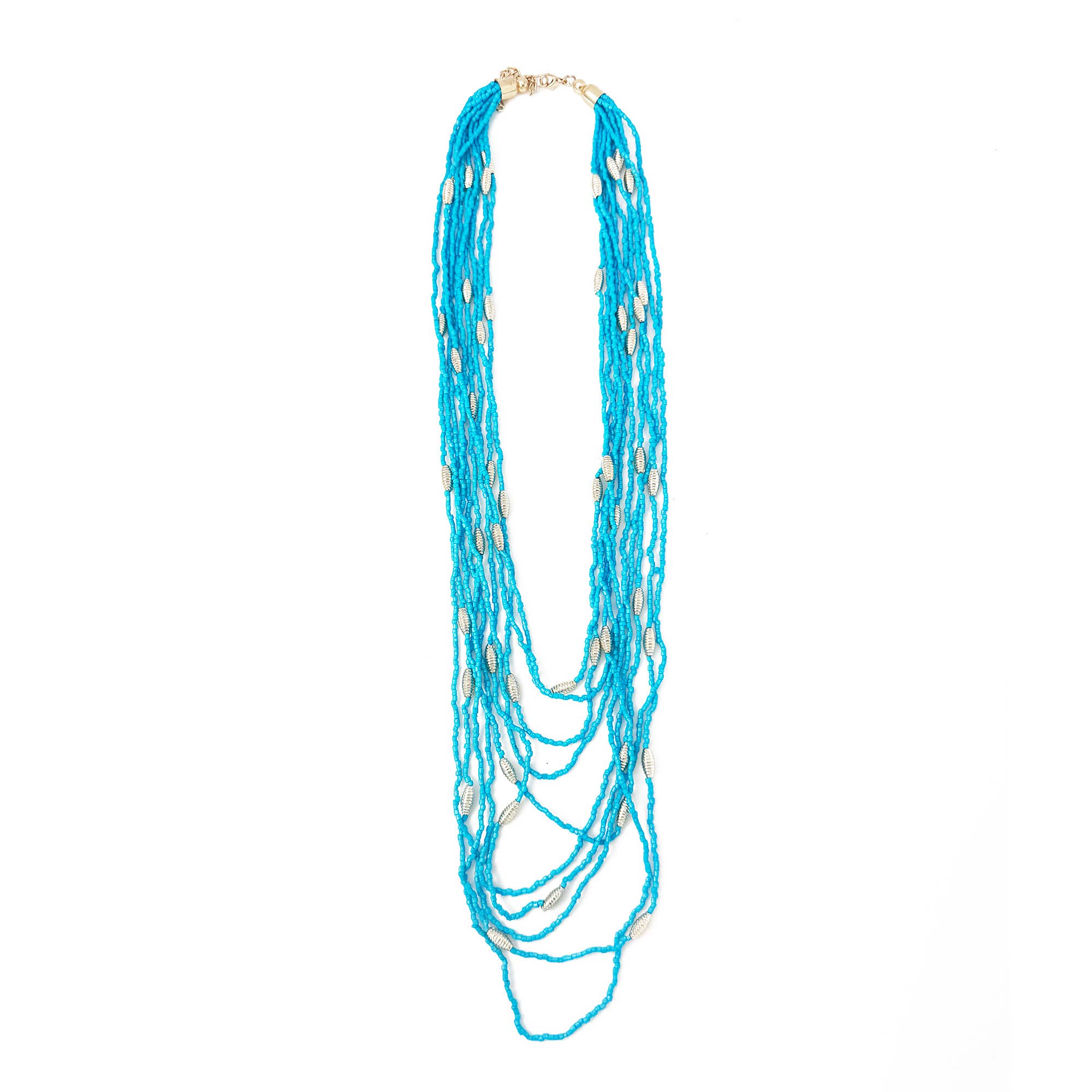 Seed Bead Multi-Strand Necklace - Ocean Blue