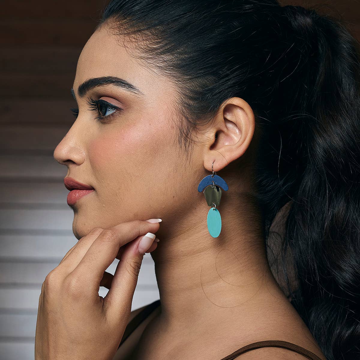 Handcrafted Blue & Teal Patina Abstract Drop Earrings
