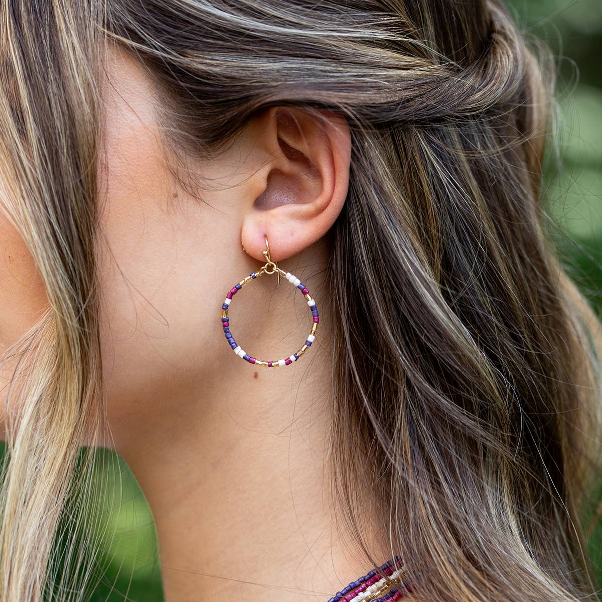 Seed Bead Hoop Earrings - Multiple Color Styles