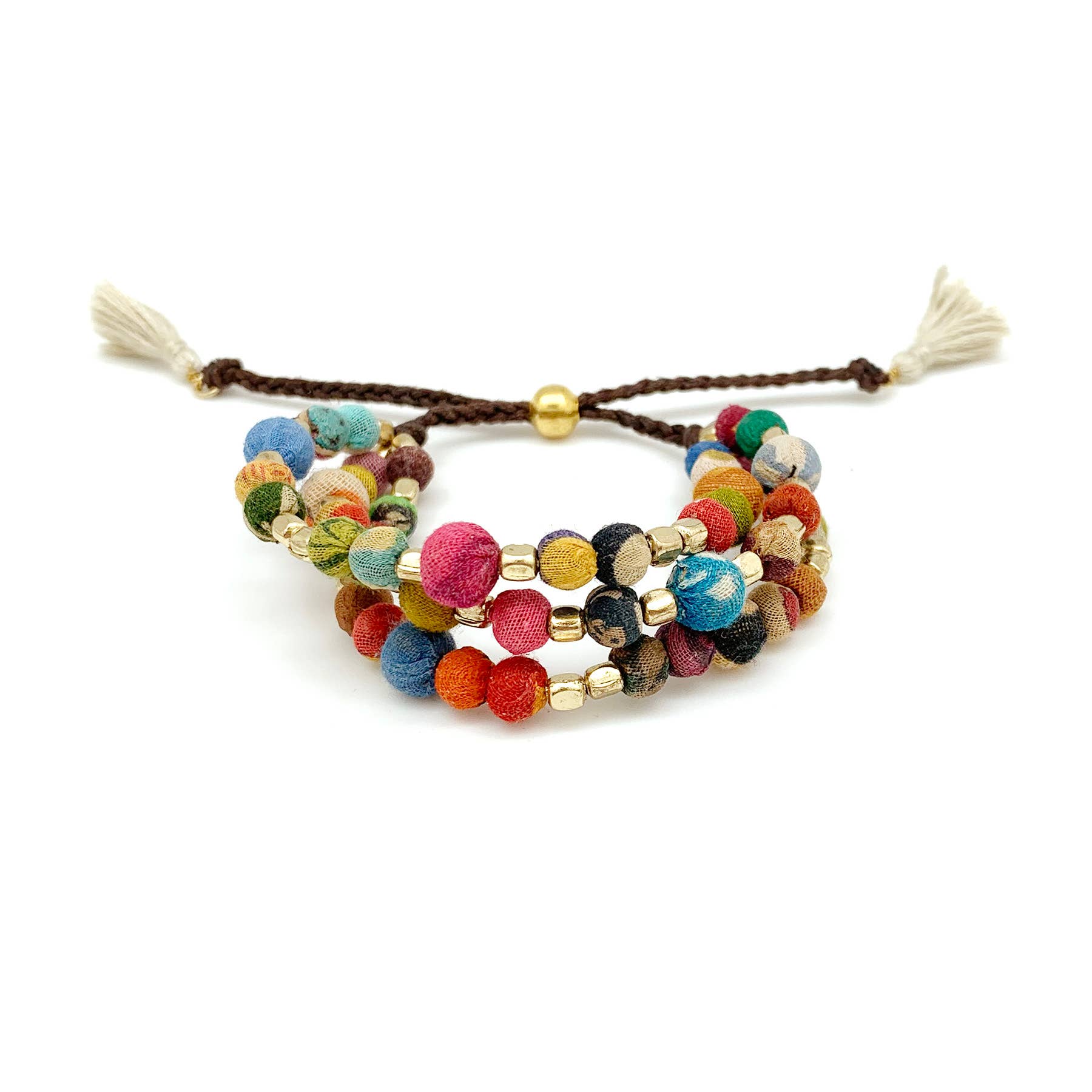 Aasha Kantha Triple Layer Brown Pull Tie Bracelet