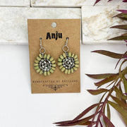Sachi Wood Bead Flower Earrings - Sage