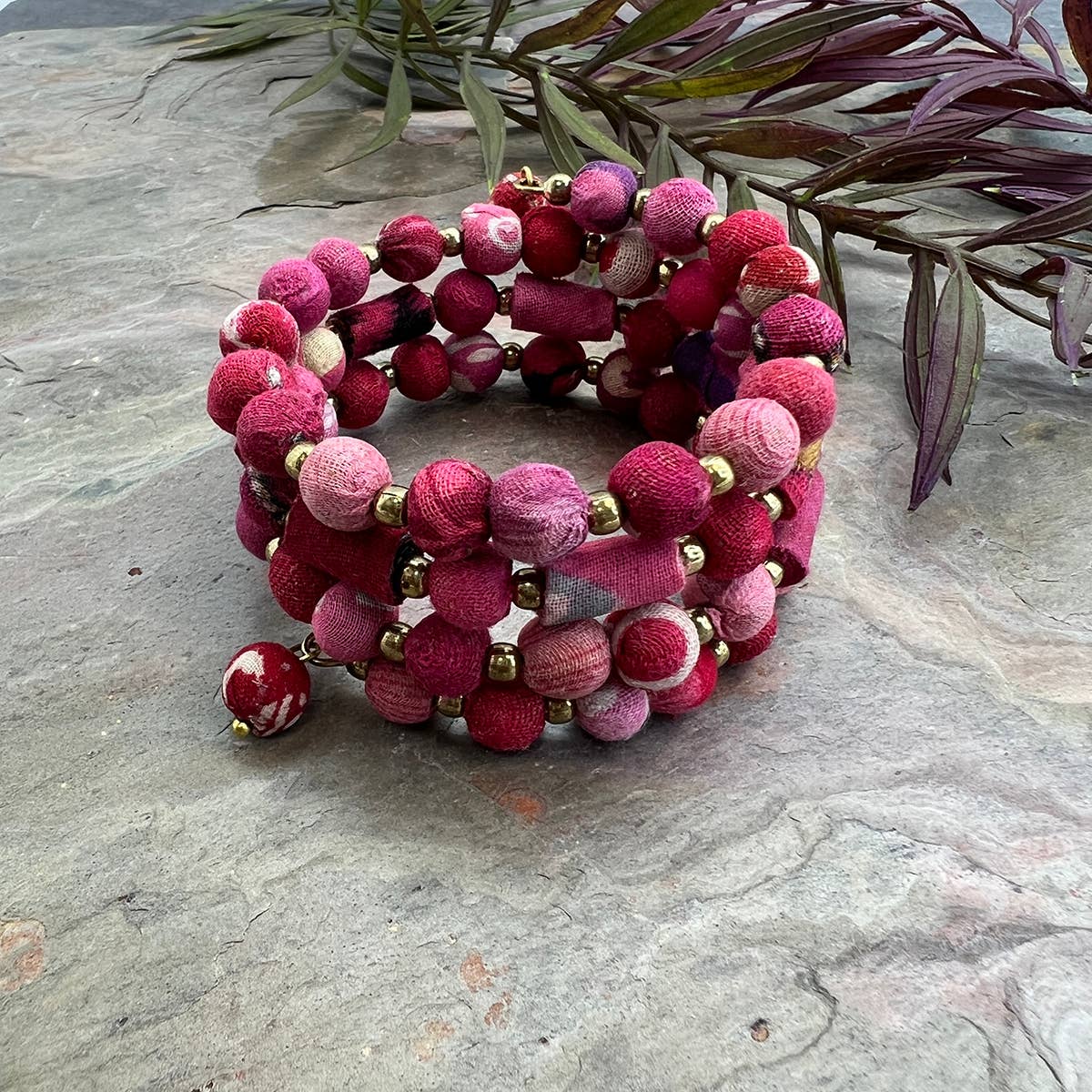 Aasha Blush Coil Kantha Beaded & Handcrafted Bracelet