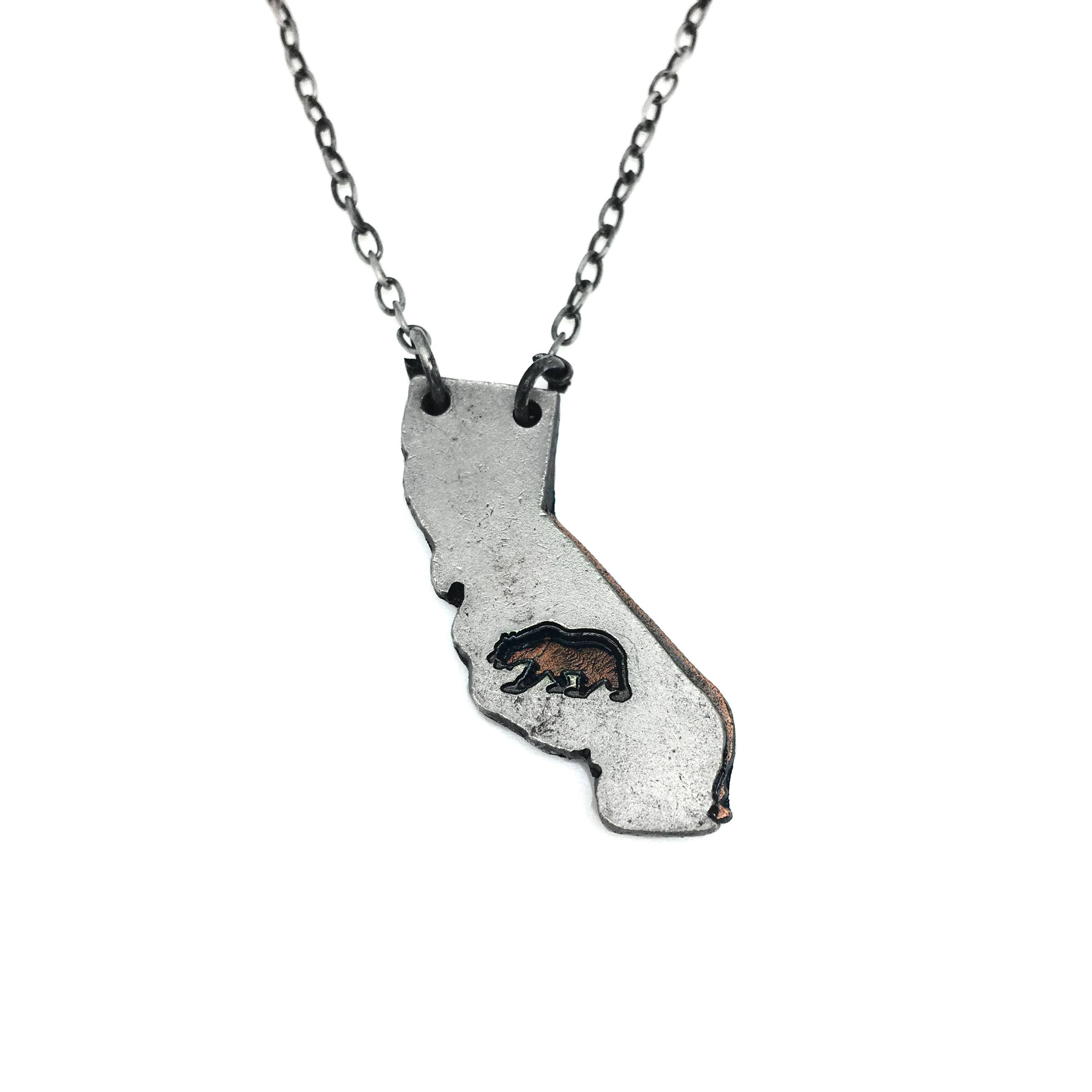 Home State Jewelry - Pewter Necklace - California with Bear