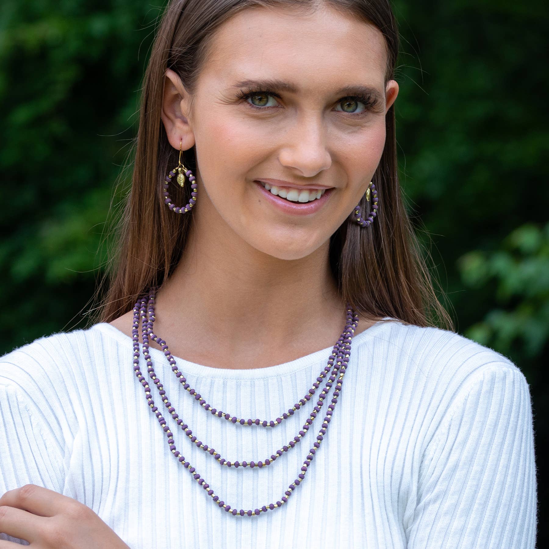 Sachi Mulberry Mix Necklace - Three Long Strands Purple