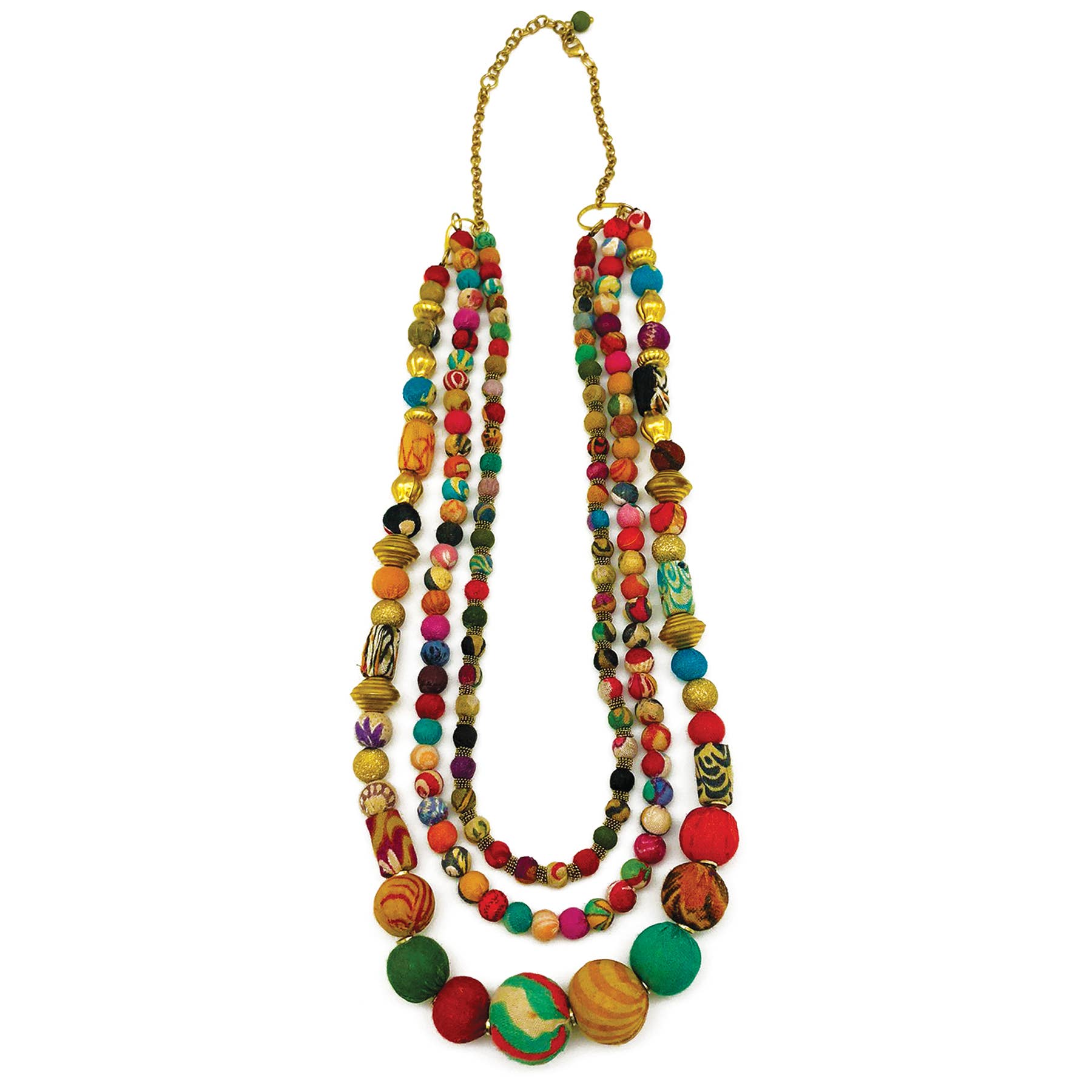 Aasha Triple Strand Mixed Beads Kantha Handcrafted Necklace