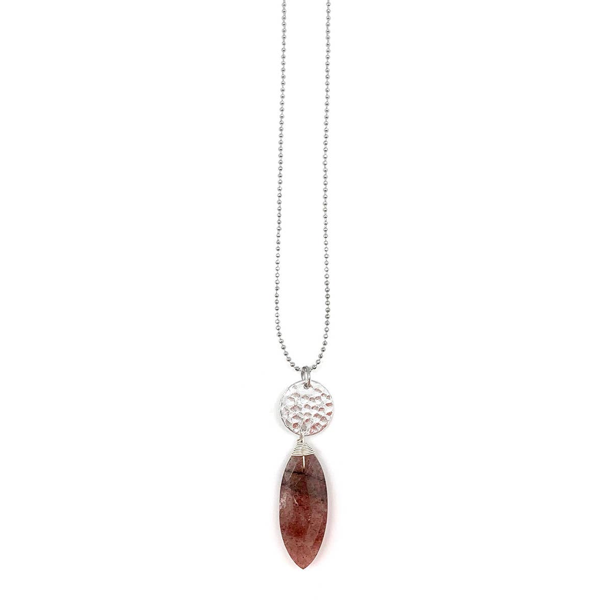 Akriti Silver and Large Faceted Strawberry Quartz Necklace