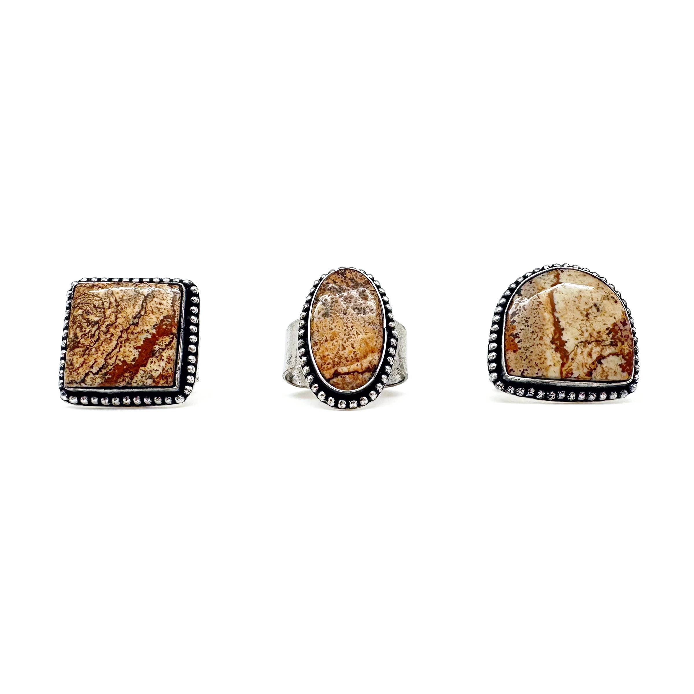 Handcrafted Kashi Semiprecious Stone Ring - Picture Jasper
