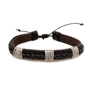 Aadi Wrapped Leather Braid Brown Pull Tie Men's Bracelet