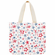 HandCrafted Block Printed Canvas Pocket Tote Red Blue Stars