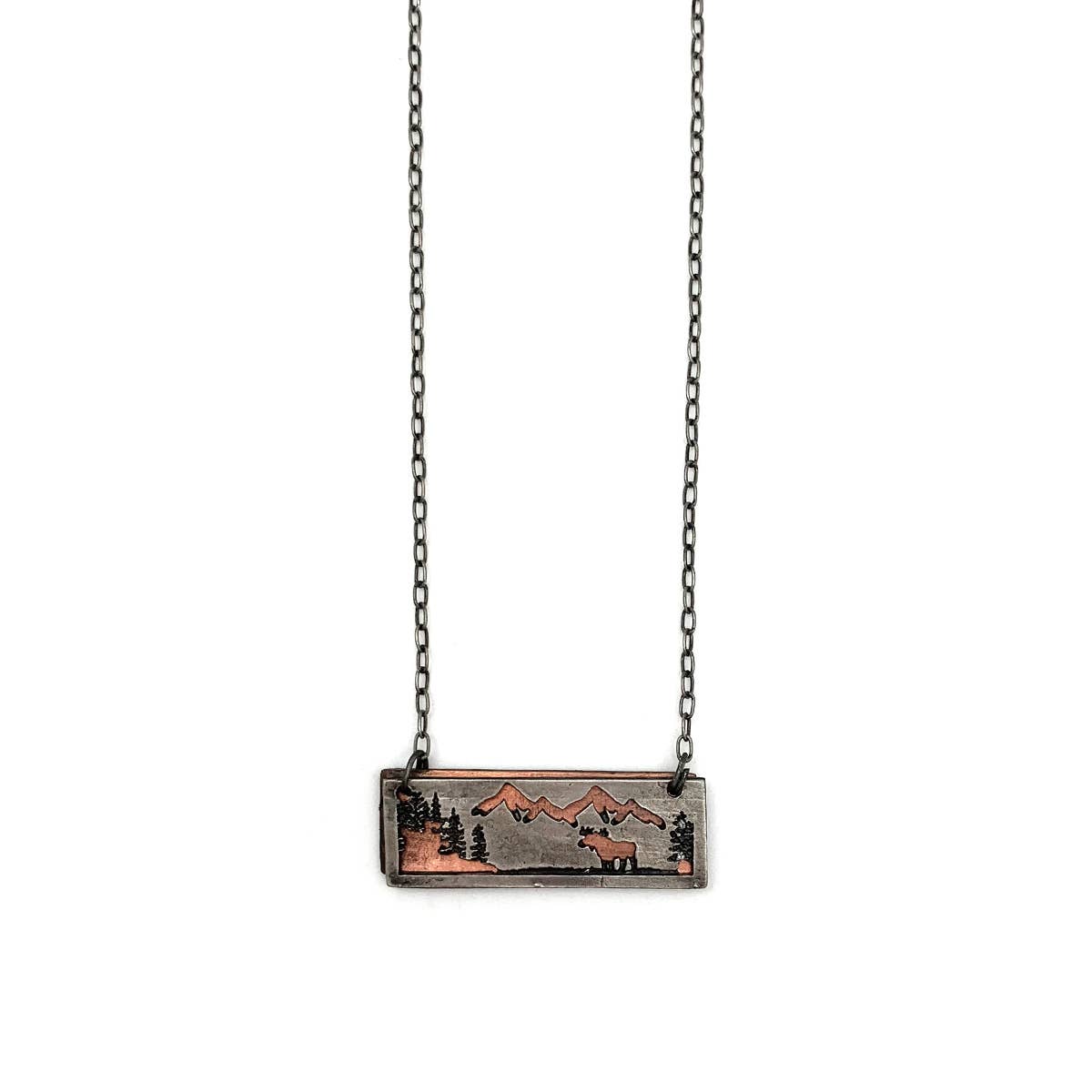 Pewter Necklace - Moose in Rectangle