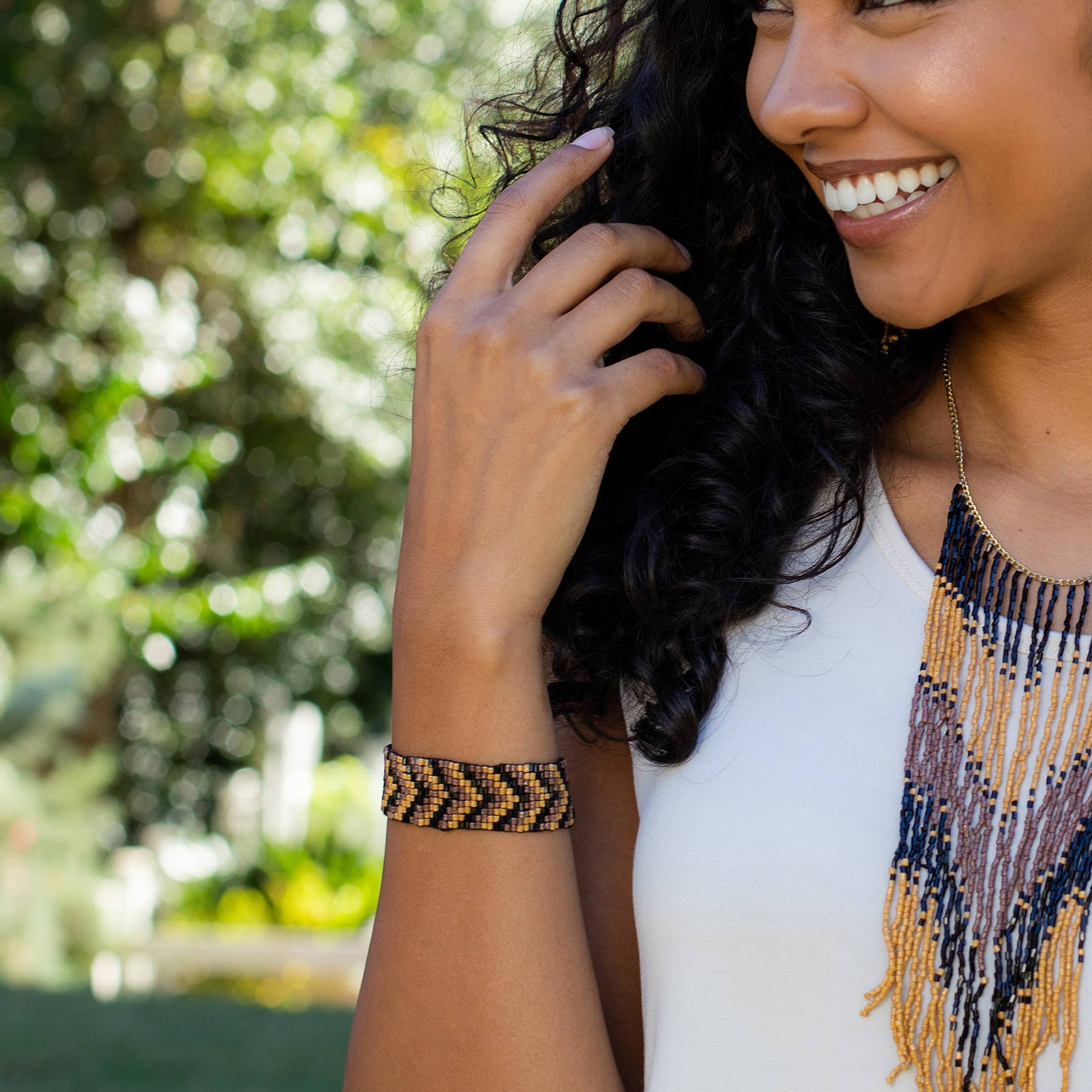 Sachi Beaded Safari Bracelet - Allover Chevron Design