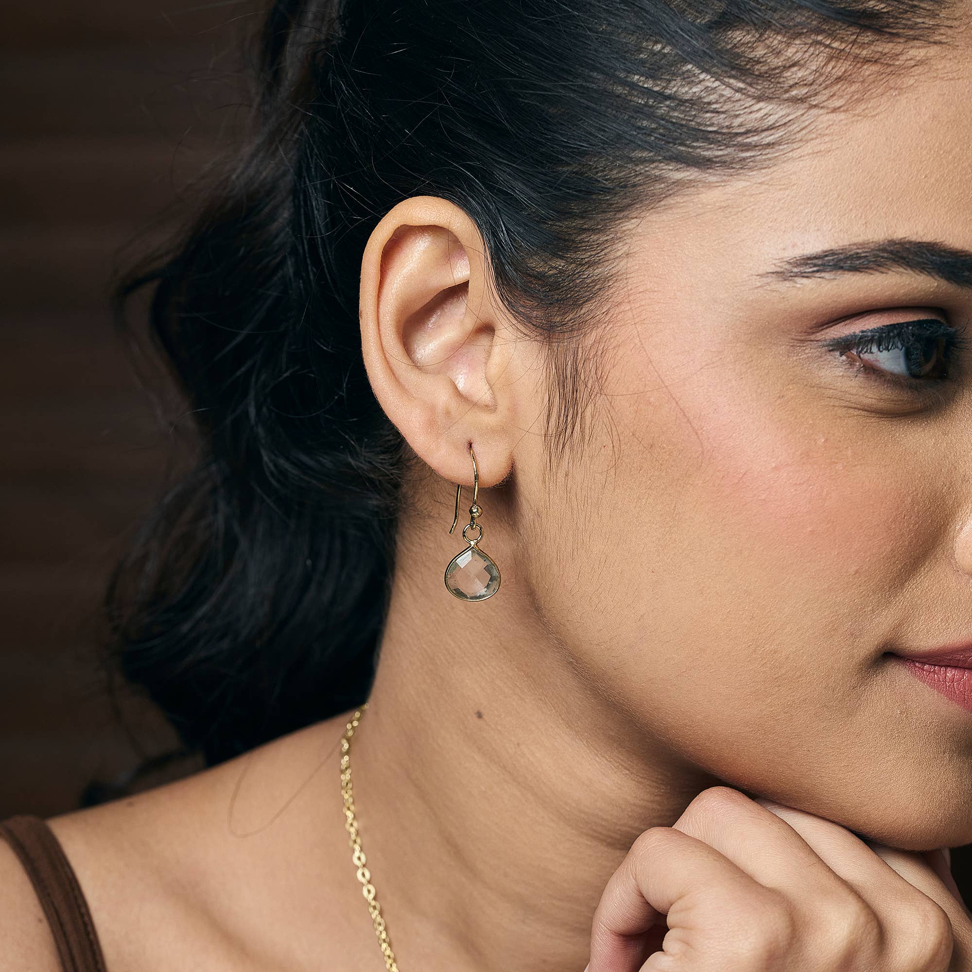 Gold Plated Earrings with Semi-Precious Stone - Quartz