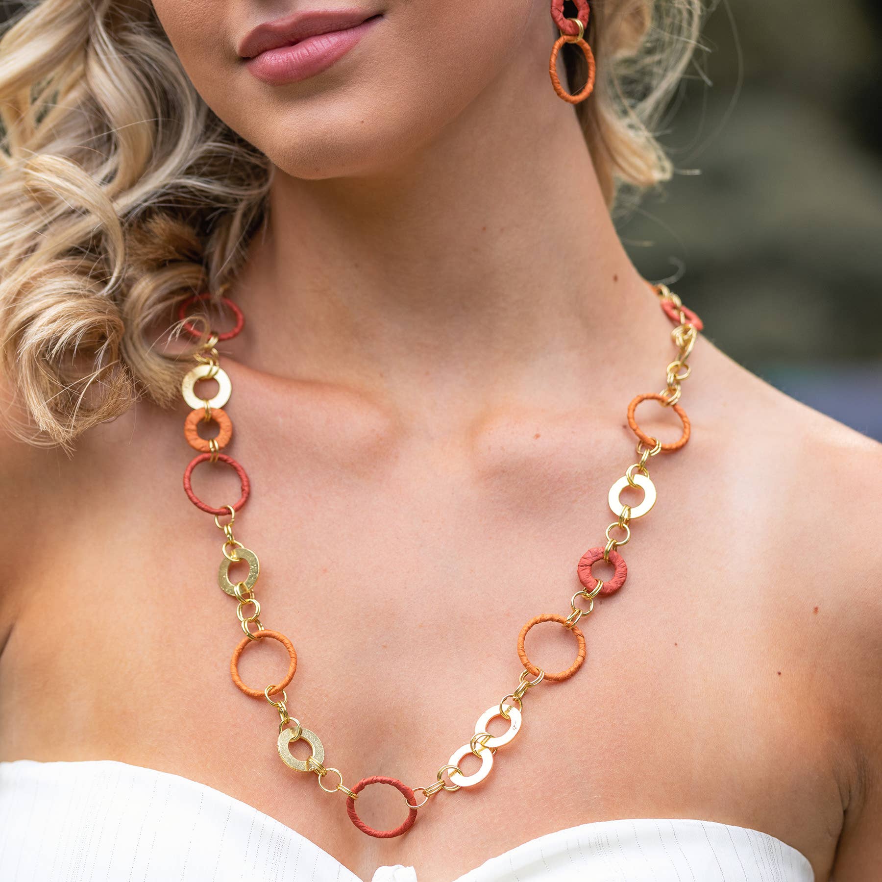 Raffia Rings Necklace Prepack - 6 short and 6 long necklaces