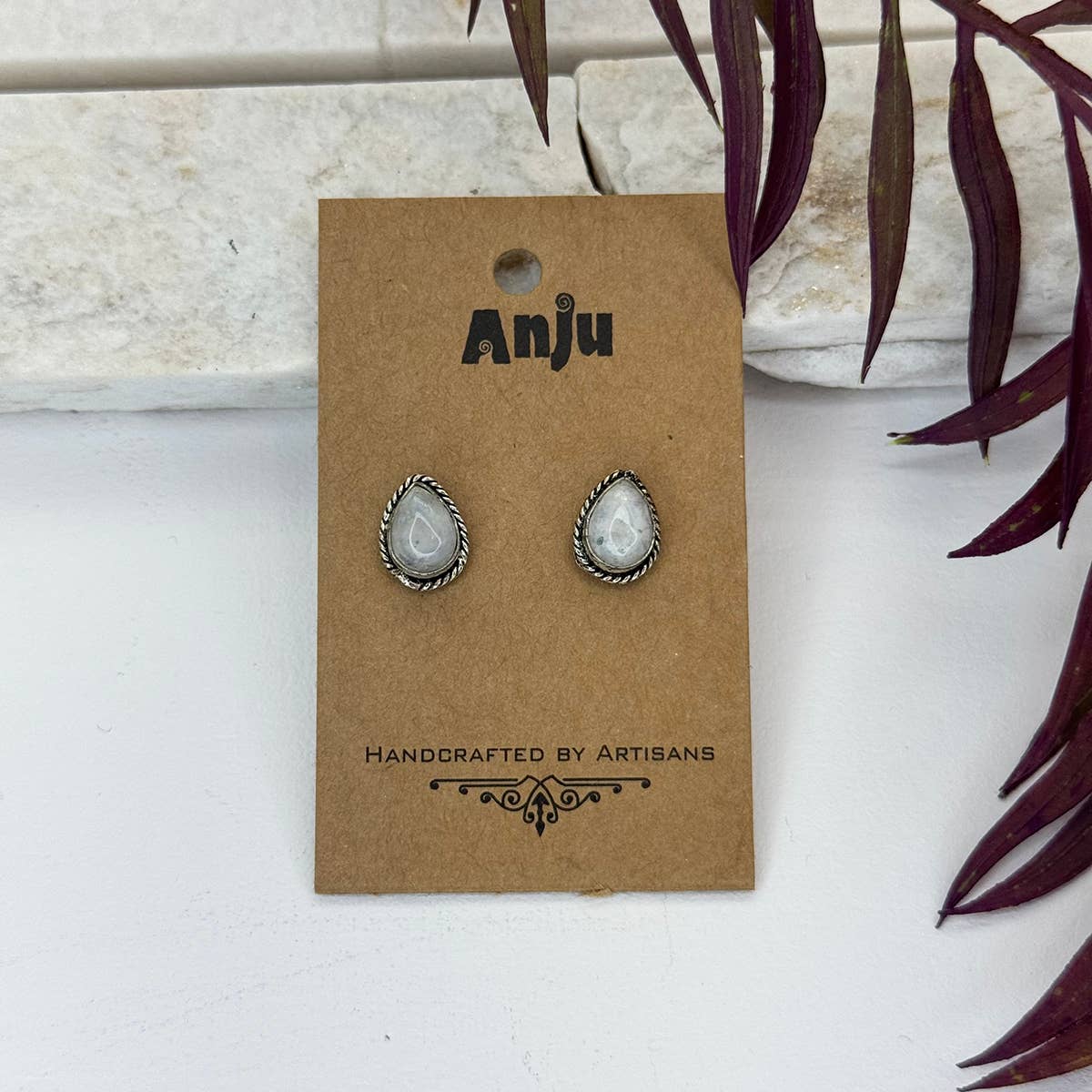 Handcrafted Semiprecious Stone Post Earrings - Moonstone